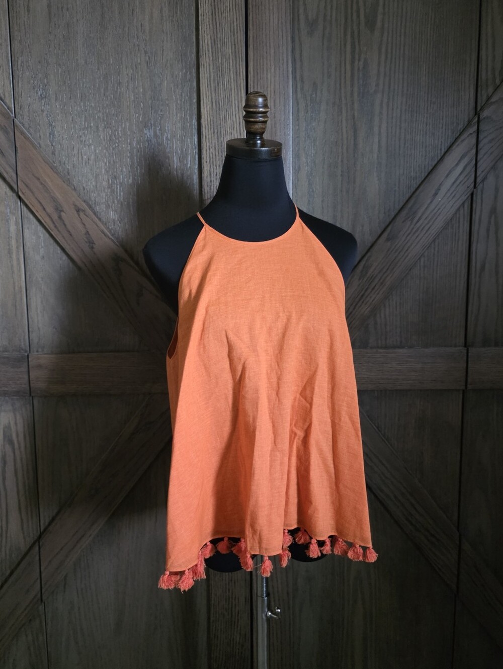 Tory Burch Orange Halter Tank with Tassel Trim